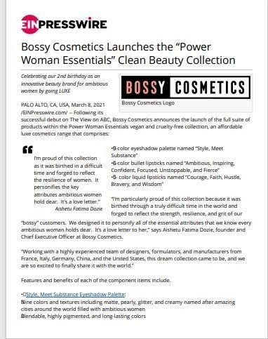 bossy cosmetics launch press release